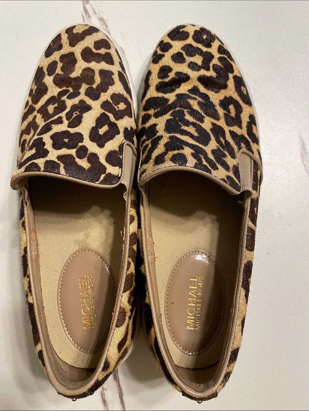 Michael Kors Leopard Print Slip-On Loafers - Leather upper Tan/Brown Sz 9M